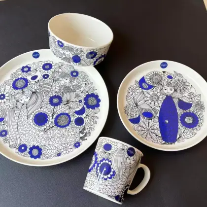 Hand-Painted Ceramic Dinnerware with Artistic Themes