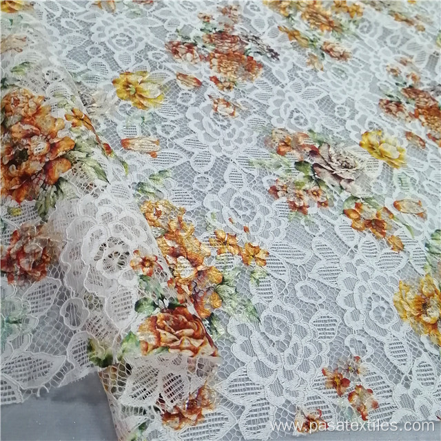 Customized color digital print Lace corded fabric