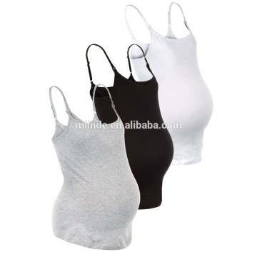 Maternity Clothing Black White and Grey Plain Square Neckline Strape 100% Cotton Nursing Vests Elongated Tank Top