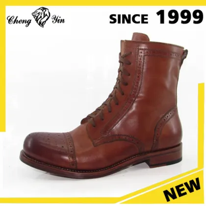 Alibaba Mens Winter Boots Brown Leather Round Toe Lace Up Long Shoes Martin Boots