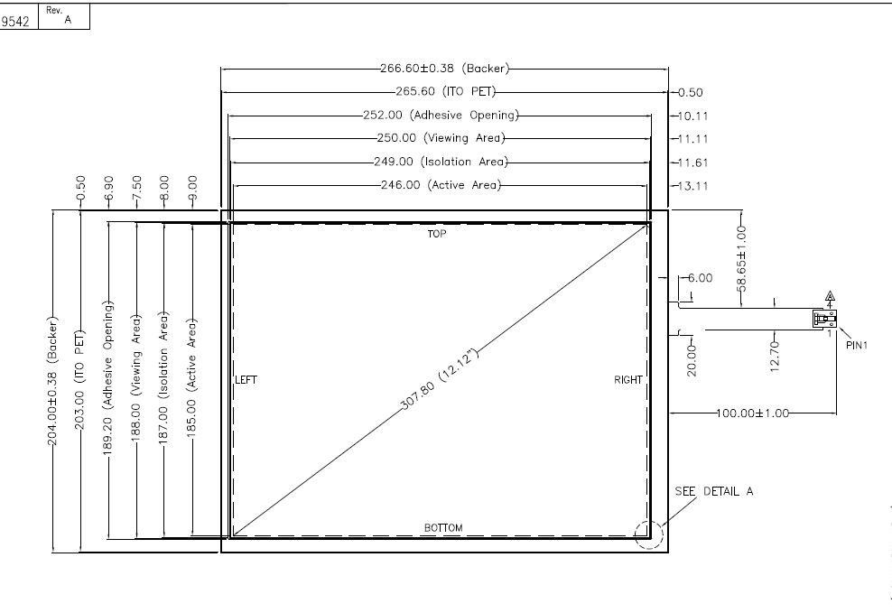 12,1 inch AMT resistief aanraakpaneel 9542