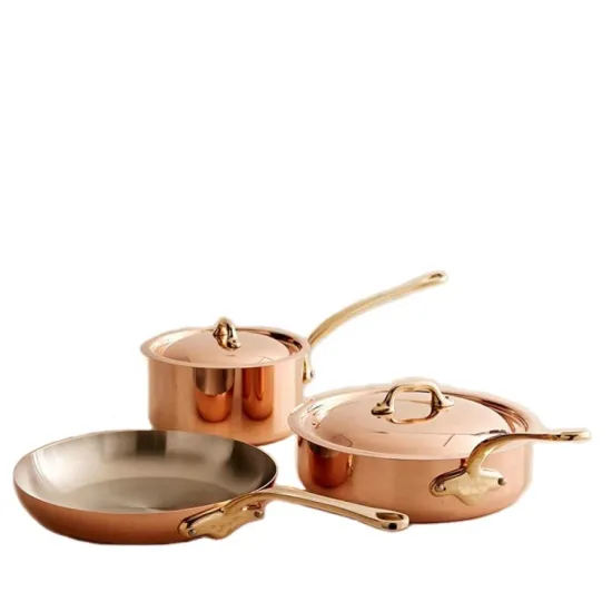 Copper Clad Cookware Set - 5Pcs 3 Ply Induction Pots and Pans for Home Kitchen