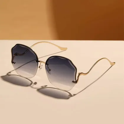 Luxury Brand Vintage Round Pink Rimless Metal Mirror Sun Glasses
