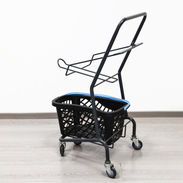 Steel Mesh Supermarket Cart with Dual Shelves
