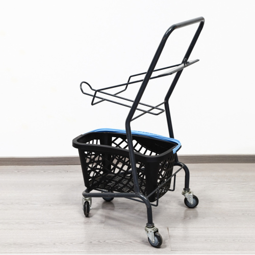Steel Mesh Supermarket Cart with Dual Shelves