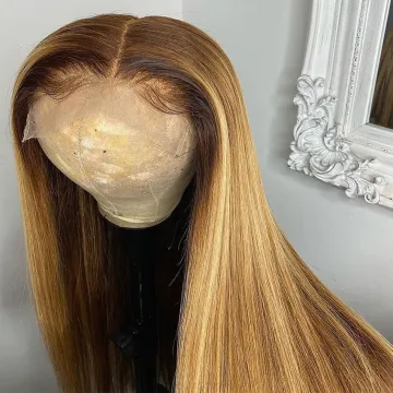 Hd Full 1B/4/27 Highlight Colored Raw Malasyia Virgin Human Hair Lace Front Wig Cheap Yeswigs Lace Frontal Wig Human Hair Vendor