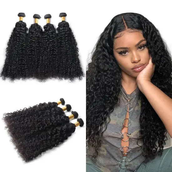Jerry Curly Brazilian Virgin Human Hair Bundles Kinky Curly Deep Curly Mink Human Hair with Lace Closure