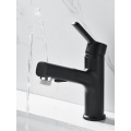 Black pull out three-function brass basin faucet