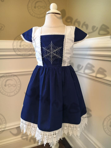 Kid Girl Snow Embroidery Navy Dress