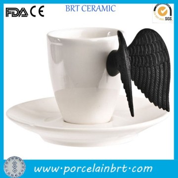 Wholesale custom logo white ceramic Black Angel Wing Cup