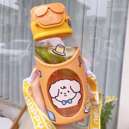 Portable Diagonal Span Water Cup - Plastic Cup with Straw for Children