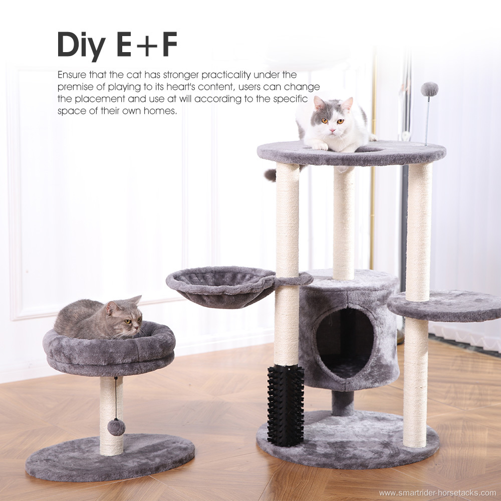 60" DIY Large Cat Tower Unique Cat Trees Cat Sleeping Condo With Plastic Brush