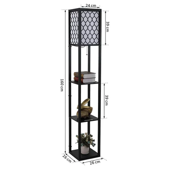 Modern Tall Floor Lamp with Shelves and White Shade for Living Room, Bedrooms, and Office - Black