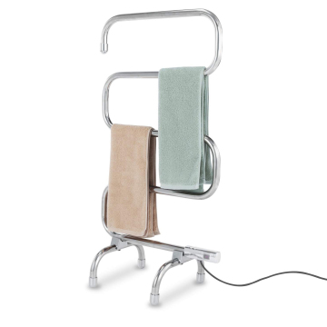 Floor Standing Heated Towel Rack with 5 Curved Stainless Steel Bars - Silver, 1-Year Warranty
