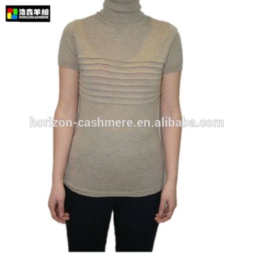 Women High Neck Cashmere Sweater, Women Short-Sleeved Cashmere Sweater