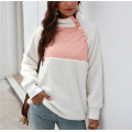 Femmes Stand Collar Patchwork Pullover