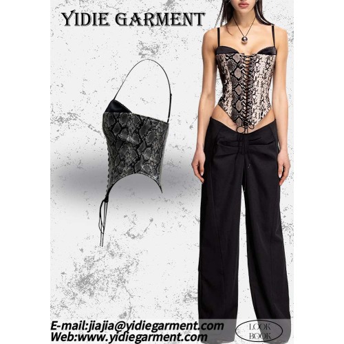 Snake Pattern Faux Leather Sexy Backless Corset