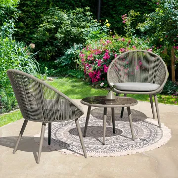 Garden 3 Piece Patio Table Set Outdoor All Weather Woven Rope Patio Conversation Bistro Set with Cushions, Patio Furniture Sets