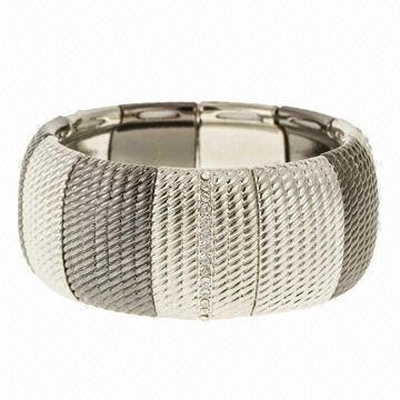 Lined Stretch Casting Bracelet, Mixed with Rhodium/Hematite Plating, Clear Rhinestones, Basic Item