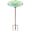 Glass Birdbath Garden Bird Feeder with Metal Stake