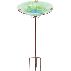 Glass Birdbath Garden Bird Birder với cổ phần kim loại