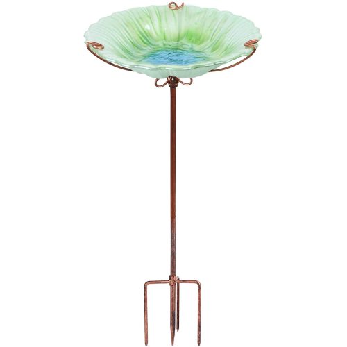 Glass Birdbath Garden Bird Feeder with Metal Stake