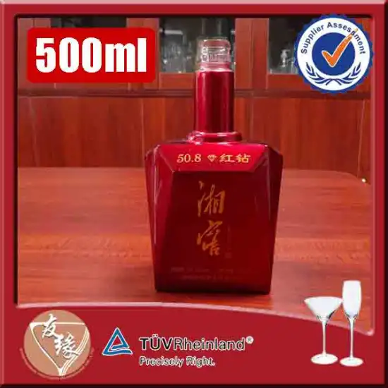 Custom made odd shaped 500ml liquor red glass bottle