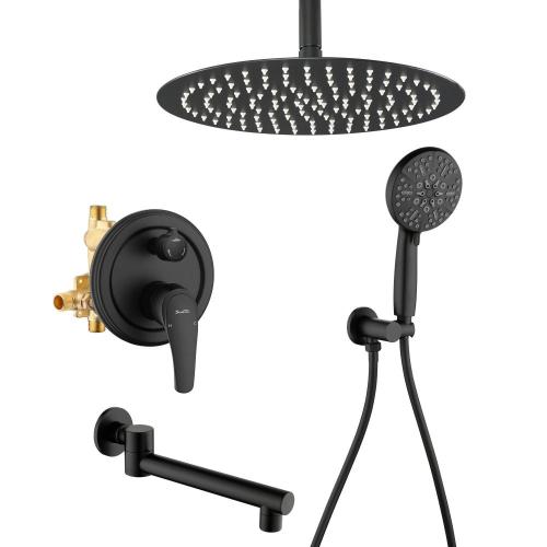 Bathroom 3-Function Brass Matte-Black Shower Set