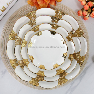 RY005plateR Gold Butterfly Rimmed 10 Inch Porcelain Round Plates for Wedding Dinner and Appetizers
