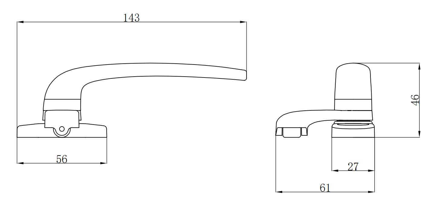 Detail view of WBC752 aluminum window handle body and fixing points