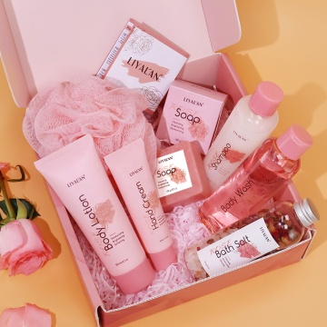 Private Label Luxury Rose Body Spa Kit - Skin Nourishing Hair Cleansing Self-Care Gift Set