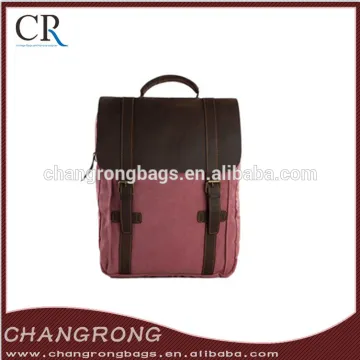 vintage backpack canvas with leather trim for student
