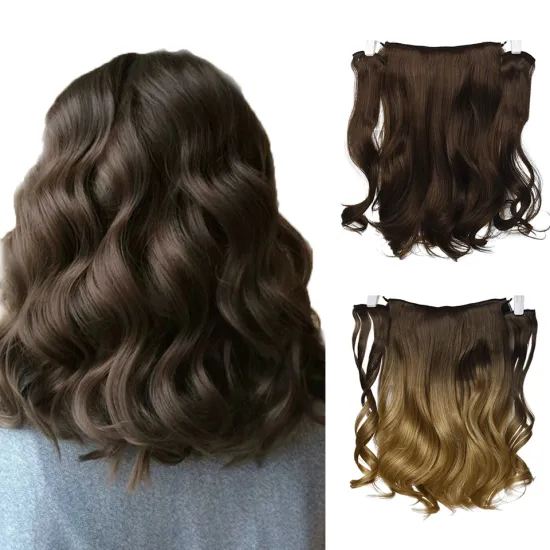 Wholesale 18Inch Black Brown Soft Long Wavy 9 Clips Piece Invisible Wire Three Hairpieces Fish Line Synthetic Hair Extensions