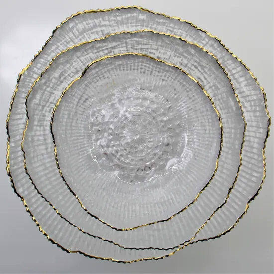 Embossed Gold Rimmed Crystal Decorative Glass Bowl Set