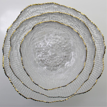 Embossed Gold Rimmed Crystal Decorative Glass Bowl Set