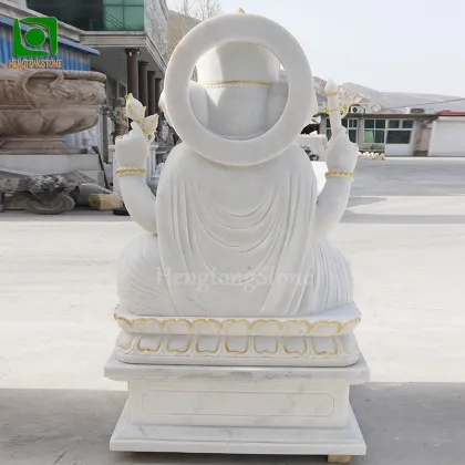 White Marble Ganesha Statue with Golden Accents