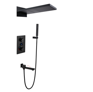 Modern Black Digital LED Display Concealed Mounted Bathroom Shower System with Rainfall and Waterfall Functions