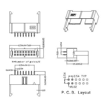 0.100" /2.54mm Dual Row Box Header Connector DIP Vertical 180° type H=9.00mm