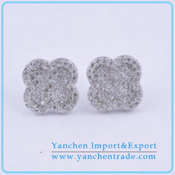 China Wholesale Four Leaves Shape Micro Paved 925 Sterling Silver Stud Earring for Wedding