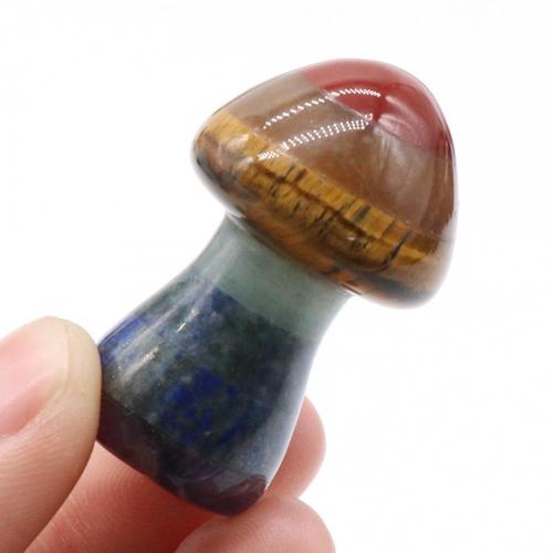 35MM 7 Chakra Stone Mushroom for Home Balancing Meditation Decor Healing Crystal Mushrooms Sculpture Polished Decorations