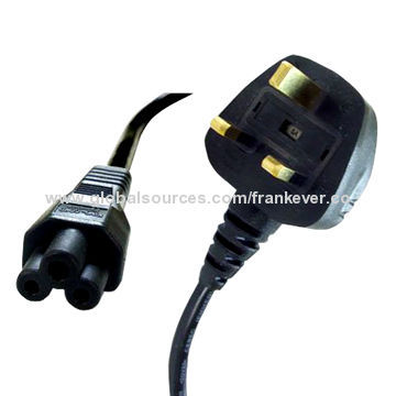 Power Cord with UK Plug Fuse Inside Cloverleaf Tail Plug, C5, C7 Type