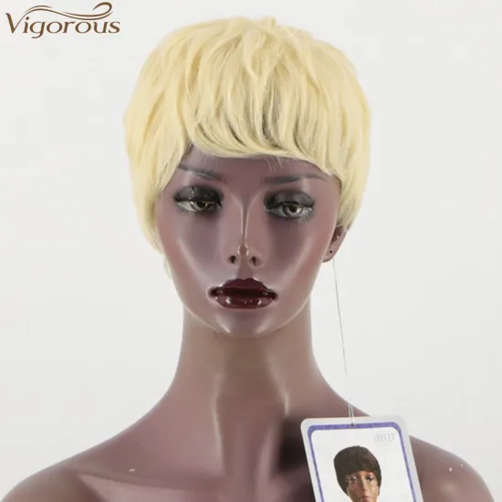 Vigorous synthetic hair fiber wigs glueless perruque machine made pixie cut short blonde curls hair for black women