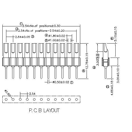 MPHES-XXX05 Machined Pin header connectors 2.54 mm MPHES series 