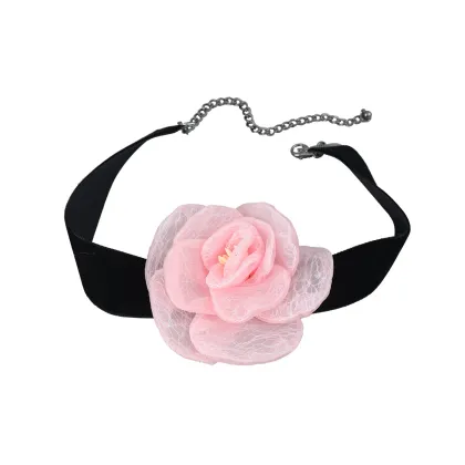 Brave Light Korean Velvet Big Lace Rose Flower Clavicle Necklace
