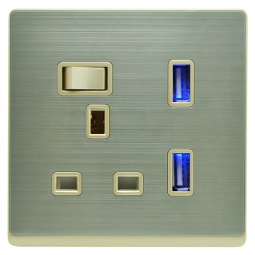 13A metal wall socket with usb port