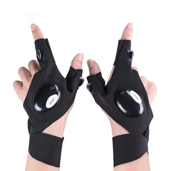 LED Lighted Half Finger Gloves - One Key Switch for Repair, Fishing, Camping, Hiking