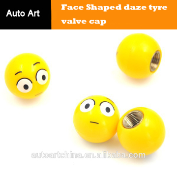 4 Pcs Yellow Funny Face Shaped daze tyre valve cap
