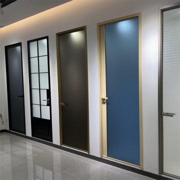 Black Aluminum Frame Double Glass Swing Toilet Door