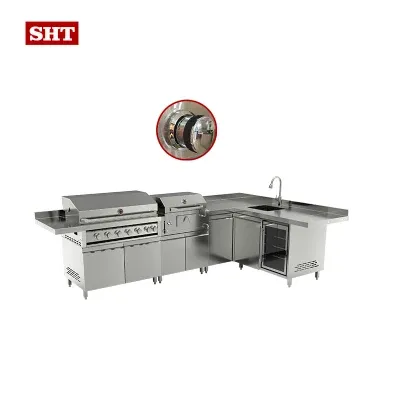 Barbecue Outdoor Kitchen L Shape Island Grill Gas Stainless Steel Grill Cabinet