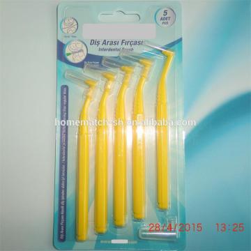 "L" shaped dental interdental brush, interproximal toothbrush